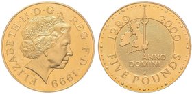 Elizabeth II -
5 Pounds Millenium, 1999, AU 40 g. 917‰ 
Ref : Spink 4552
PCGS PROOF 67 DEEP CAMEO