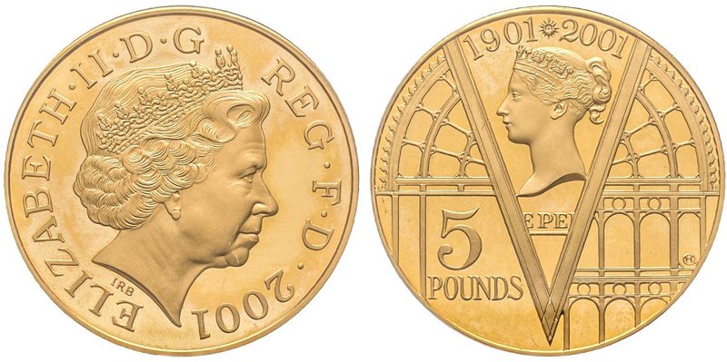 Elizabeth II -
5 Pounds Victorian Anniversary, 2001, AU 40 g. 917‰ 
Ref : Spink ...