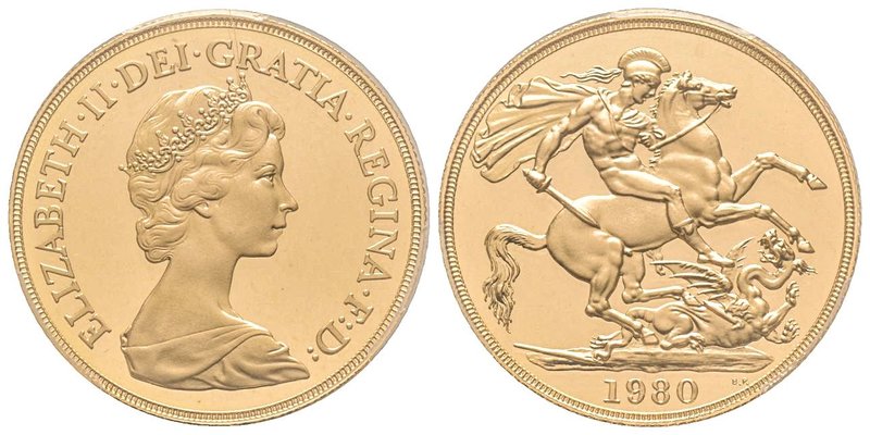 Elizabeth II -
2 Pounds, 1980, AU 16 g. 917‰ 
Ref : Spink 4503
PCGS PROOF 69 DEE...