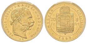 Hungary, Franz Joseph 1848-1916
8 Florins, 1880 KB, AU 6.45 g. 
Ref : Fr. 242, KM#455.1 
PCGS MS62