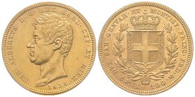 Carlo Alberto 1831-1849
100 lire, Torino, 1834, AU 32.15 g.
Ref : MIR.1043g, Mont.7, Pa g.141, Fr.1138, C#117.2
PCGS AU55