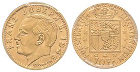 Liechtenstein, 10 francs 1946 B, Berne, au 3.22 g.
Ref : KM#Y13
PCGS MS66