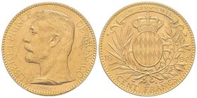 Monaco, Albert I, 1889-1922
100 Francs 1896 A, Paris, AU 32.25 g.
Ref : G. MC124, Fr. 13
PCGS MS62