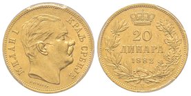 Serbia, 20 Dinara, 1882 A, AU 6.45 g. 900‰
Ref : Fr. 4, KM#17
PCGS MS62