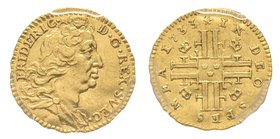 Sweden, 
Frederik I 1720-1751
1/4 Dukat, Stockholm, 1733, AU 0.87 g.
Ref : Fr. 60, KM#417 
PCGS MS62