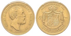Sweden, 
Oscar II
20 Kroner, 1874-ST, AU 8.96 g.
Ref : Fr.94, KM#732
PCGS MS62
