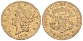 20 Dollars, Philadelphie, 1852, AU 33.43 g. 
Ref : KM#74.1, Fr.169
PCGS XF45