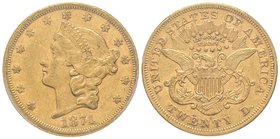 20 Dollars, San Francisco, 1874 S, AU 33.43 g. 
Ref : KM#74.2, Fr.175 
PCGS AU53