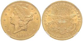 20 Dollars, Philadelphie, 1899, AU 33.43 g. 
Ref : KM#74.3, Fr.177 
NGC MS62