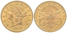 20 Dollars, San Francisco, 1899 S, AU 33.43 g. 
Ref : KM#74.3, Fr.178 
PCGS MS62