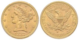 5 Dollars, San Francisco, 1887 S, 8.35 g.
Ref : Fr. 145, KM#129 
PCGS MS62