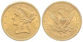 5 Dollars, San Francisco, 1903 S, 8.35 g.
Ref : Fr. 145, KM#129 
PCGS UNC Deatil