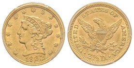 2.5 Dollars, Philadelphie, 1902, AU 4.18 g. 
Ref : KM#72, Fr.114 
PCGS AU53