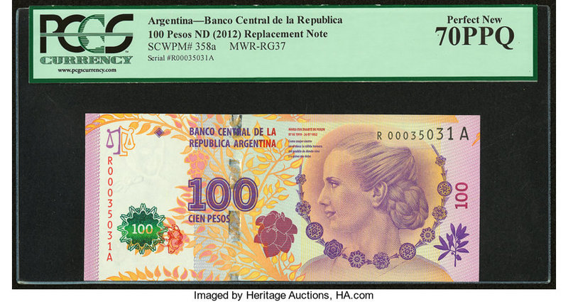 Argentina Banco Central 100 Pesos ND (2012) Pick 358a Commemorative Replacement ...