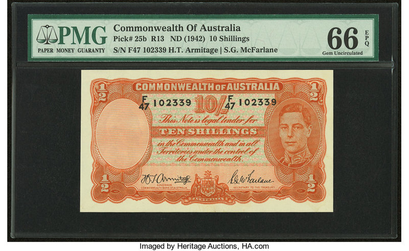 Australia Commonwealth Bank of Australia 10 Shillings ND (1942) Pick 25b R13 PMG...