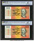Australia Australia Reserve Bank 20 Dollars 1933 Pick 46h R413 Two Consecutive Examples PCGS Gold Shield Superb Gem UNC 67 OPQ. 

HID09801242017