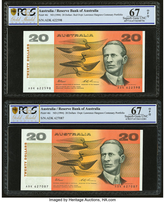 Australia Australia Reserve Bank 20 Dollars ND (1994) Pick 46i R415 Two Examples...