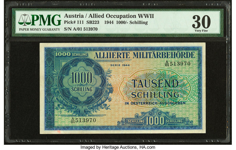 Austria Allied Military Authority 1000 Schilling 1944 Pick 111 PMG Very Fine 30....