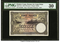 Belgian Congo Banque du Congo Belge 20 Francs 10.3.1942 Pick 15A PMG Very Fine 30. Previously mounted.

HID09801242017