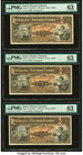 Brazil Thesouro Nacional 1 Mil Reis ND (1917) Pick 5 Three Consecutive Examples PMG Choice Uncirculated 63. Minor stains.

HID09801242017