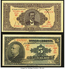 Brazil Thesouro Nacional 1 Mil Reis E. 13A (1923) Pick 9; Banco De Brasil 5 Mil Reis E. 1A L. 1923 Pick 112a Very Fine-Extremely Fine or Better. 

HID...