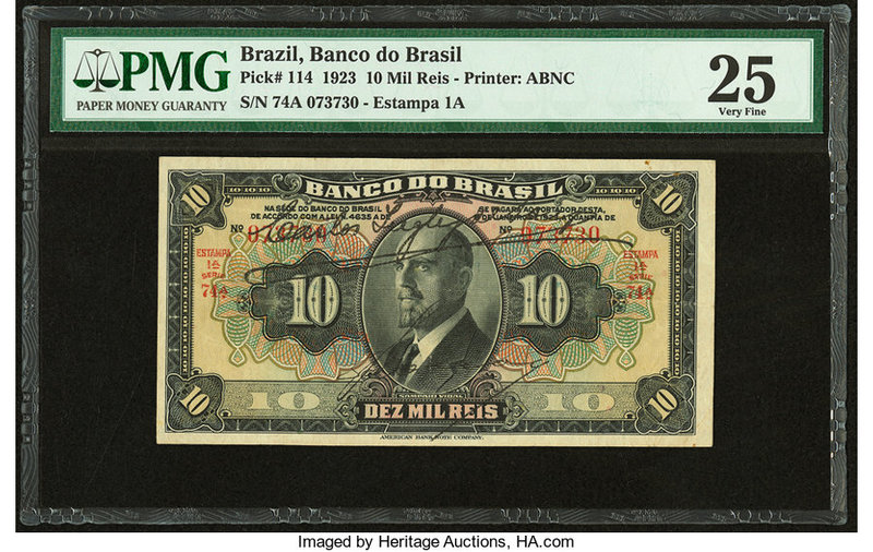 Brazil Banco do Brasil 10 Mil Reis 1923 Pick 114 PMG Very Fine 25. 

HID09801242...
