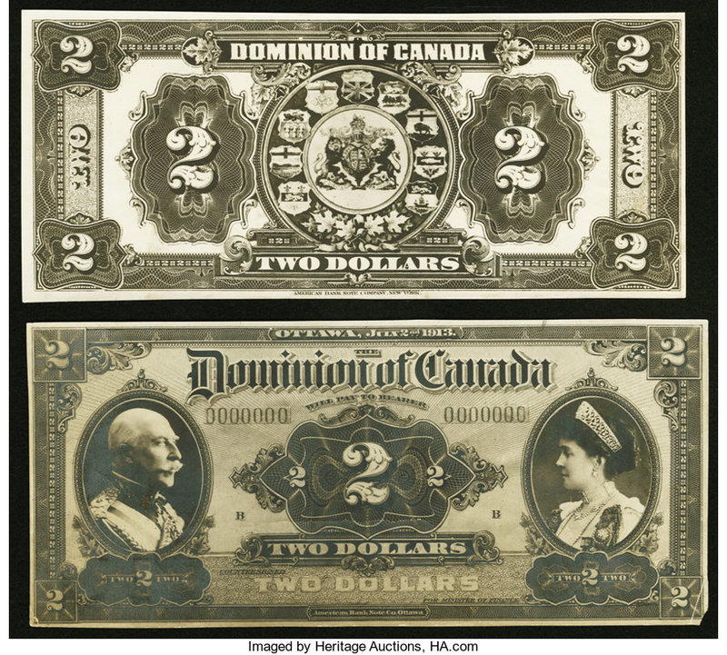 Canada Dominion of Canada $2 1913 DC-22 Face and Back Photo Proofs About Uncircu...