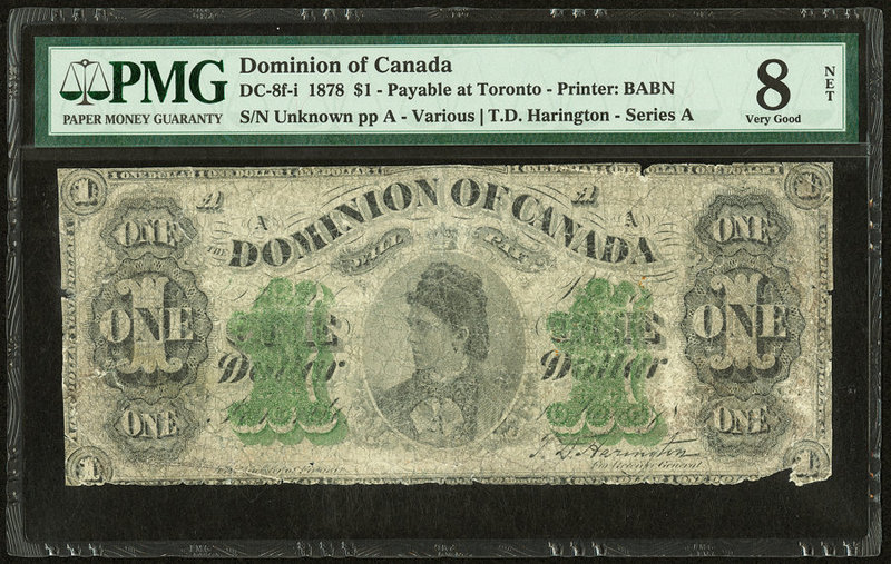 Canada Dominion Bank $1 1878 DC-8f-i PMG Very Good 8 Net. Repaired.

HID09801242...