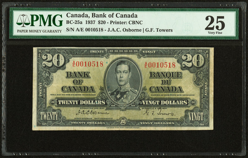 Canada Bank of Canada $20 2.1.1937 BC-25a PMG Very Fine 25. 

HID09801242017