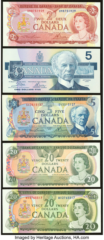 Canada Bank of Canada Group Lot of 5 Examples from the 1969-1986 Issues Crisp Un...
