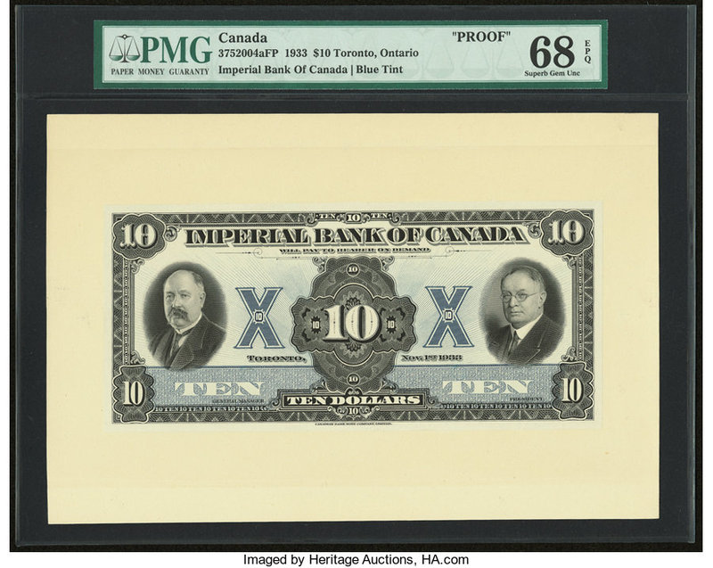 Canada Toronto, ON- Imperial Bank of Canada $10 1933 Ch.# 375-20-04aFP Front Pro...