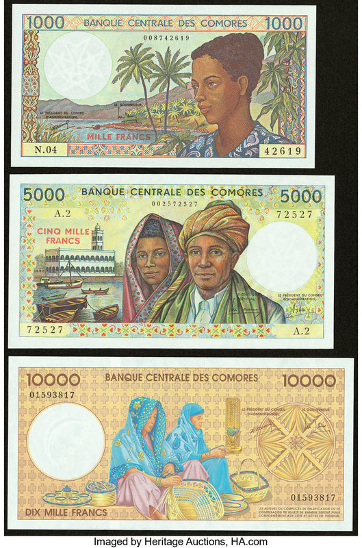 Comoros Group Lot of 3 Examples Crisp Uncirculated. Picks 11, 12, and 14.

HID09...