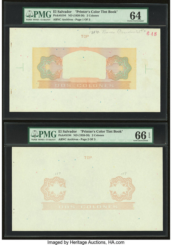El Salvador Banco Occidental 2 Colones ND (1926) Pick S194 "Printer's Color Tint...