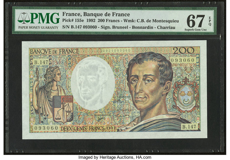 France Banque de France 200 Francs 1922 Pick 155e PMG Superb Gem Unc 67 EPQ. 

H...