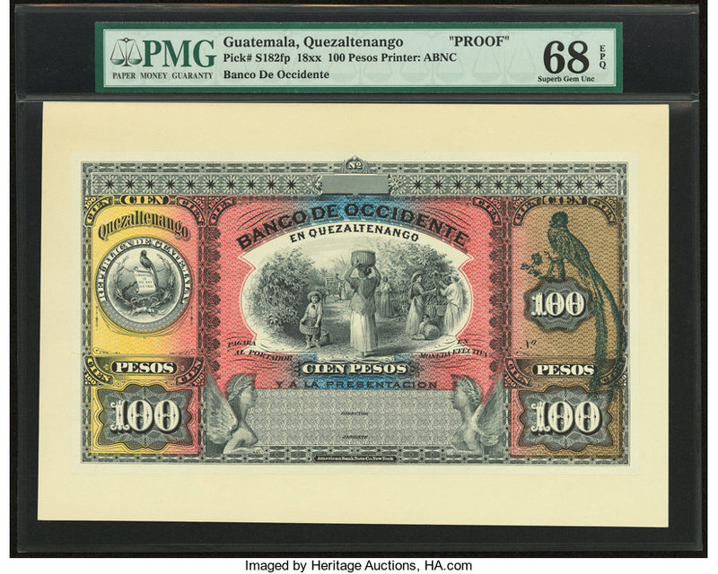 Guatemala Banco de Occidente en Quezaltenango 100 Pesos 18xx Pick S182fp Front P...