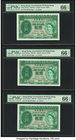 Hong Kong Government of Hong Kong 1 Dollar 1956-59 Pick 324Ab KNB19 Three Consecutive Examples PMG Gem Uncirculated 66 EPQ. 

HID09801242017