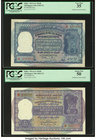 India Reserve Bank of India 100 Rupees ND (1949-57); ND (1962-67) Pick 43a; 45 Jhun6.7.3.1 PCGS Very Fine 35; About New 50. Pinholes at left as issued...