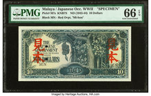 Malaya Japanese Government 10 Dollars ND (1942-44) Pick M7s KNB7S Specimen PMG Gem Uncirculated 66 EPQ. Two POCs.

HID09801242017