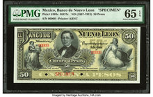 Mexico Banco de Nuevo Leon 50 Pesos ND (1897-1913) Pick S363s M437s Specimen PMG Gem Uncirculated 65 EPQ. Two POCs.

HID09801242017