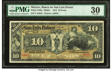 Mexico Banco de San Luis Potosi 10 Pesos 15.10.1913 Pick S400c M485c PMG Very Fine 30. 

HID09801242017