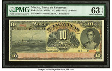 Mexico Banco De Zacatecas 10 Pesos ND (1891-1914) Pick S476r M576r Remainder PMG Choice Uncirculated 63 EPQ. 

HID09801242017