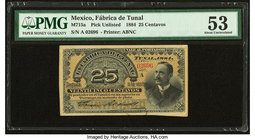 Mexico Fabrica de Tunal 25 Centavos 1884 Pick UNL M715a PMG About Uncirculated 53. Previously mounted; toning.

HID09801242017