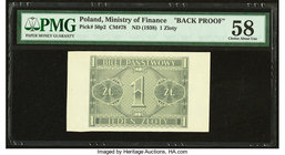 Poland Ministry of Finance 1 Zloty ND (1938) Pick 50p2 Back Proof PMG Choice About Unc 58. 

HID09801242017