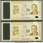 Singapore Monetary Authority 50 Dollars 2015 Pick 60b Limited Edition Two Examples in Presentation Folder Choice Crisp Uncirculated. 

HID09801242017
