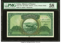 Turkey Ministry of Finance 1 Livre ND (1926) Pick 119r Remainder PMG Choice About Unc 58. Perforated cancelled; erasure; pinholes.

HID09801242017