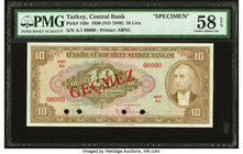 Turkey Central Bank of Turkey 10 Lira 1930 (ND 1948) Pick 148s Specimen PMG Choice About Unc 58 EPQ. Four POCs.

HID09801242017