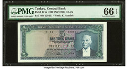 Turkey Central Bank of Turkey 5 Lira 1930 Pick 174a PMG Gem Uncirculated 66 EPQ. 

HID09801242017