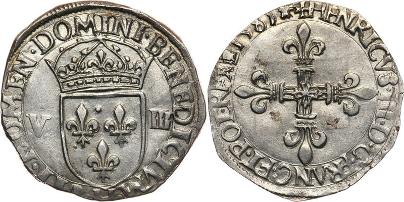 Henryk Walezy, 1/4 ecu 1581 H, La Rochelle
 Srebro 4,76 g.
 Srebro 4,76 g. Pię...