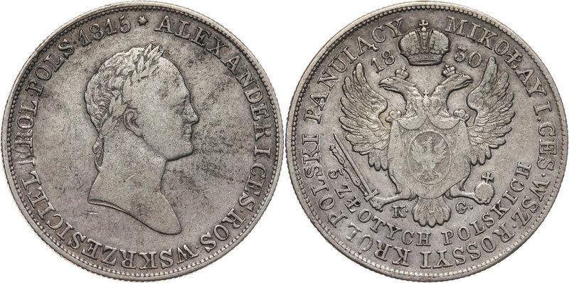Królestwo Kongresowe, Mikołaj I, 5 złotych 1830 KG, Warszawa
 Rzadszy rocznik....