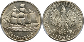 II RP, 5 złotych 1936, Warszawa, żaglowiec